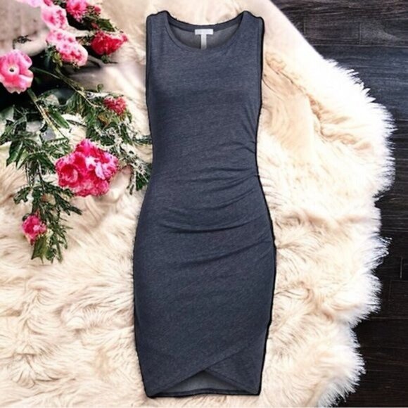 NEW Leith Ruched Bodycon Crossover Tank Dress in Charcoal Summer Comfort Size M - Picture 1 of 11